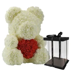 Infini rose fleur ours en peluche avec coeur 40 cm